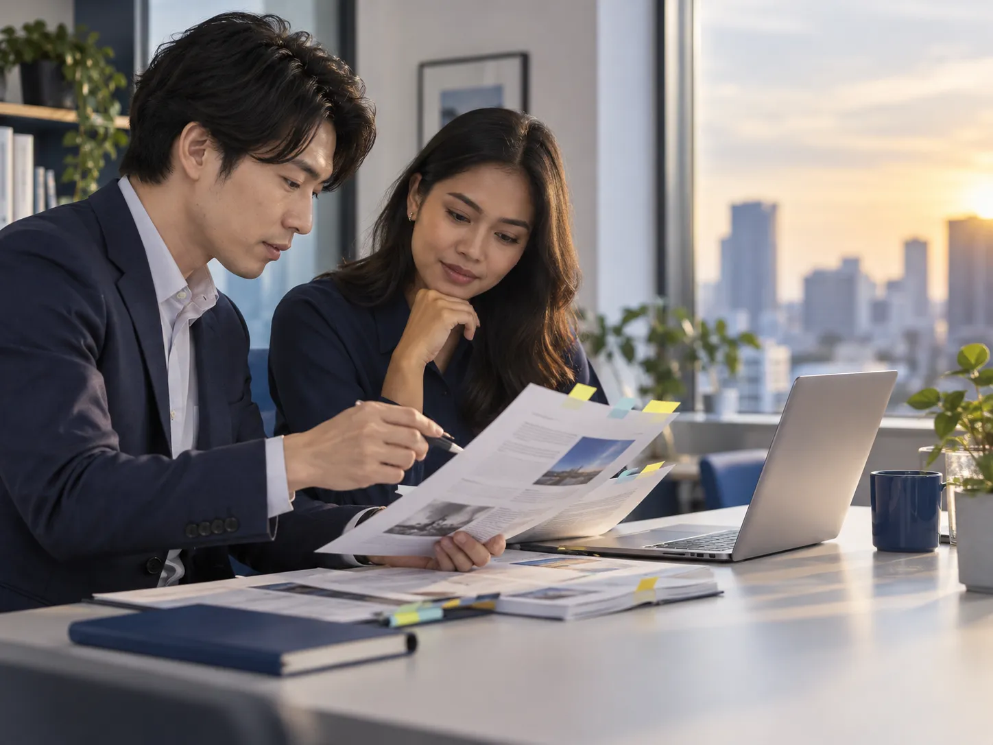 資料を見ながら内容を確認するスタッフ