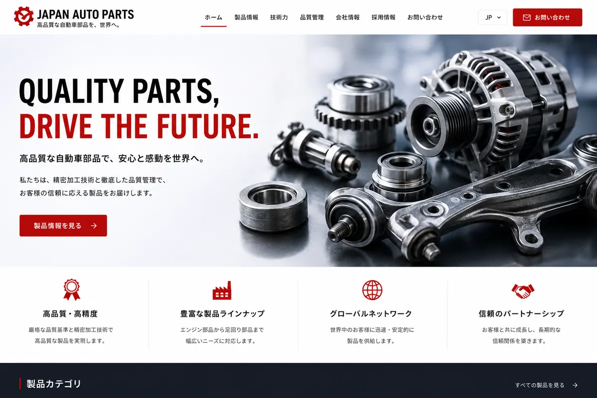 自動車部品会社向けのホームページデザインサンプル