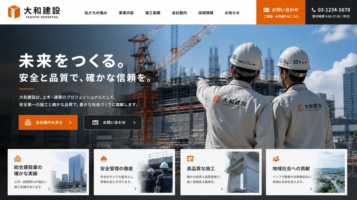建設会社向けのホームページデザインサンプル