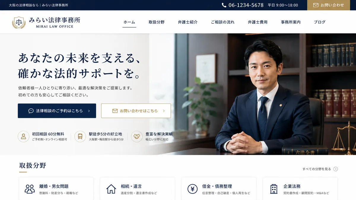 法律事務所向けのホームページデザインサンプル