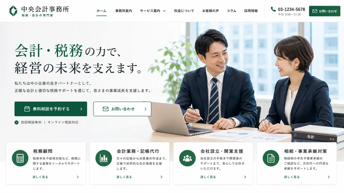 会計・税務事務所向けのホームページデザインサンプル