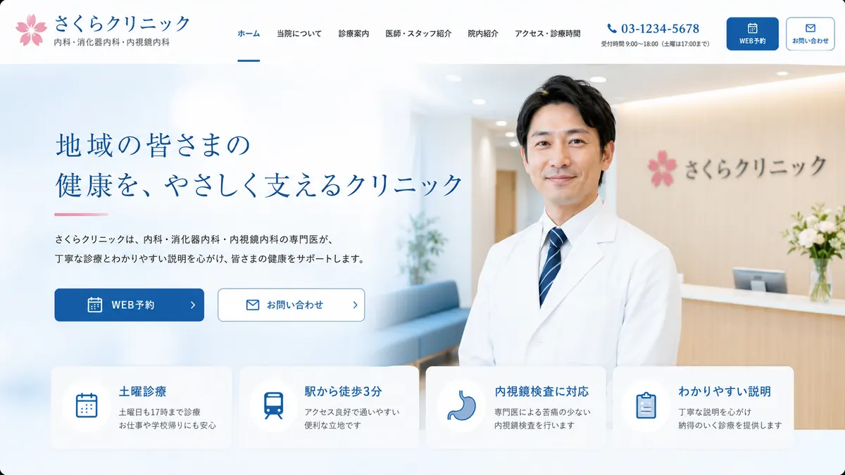 地域クリニック向けのホームページデザインサンプル