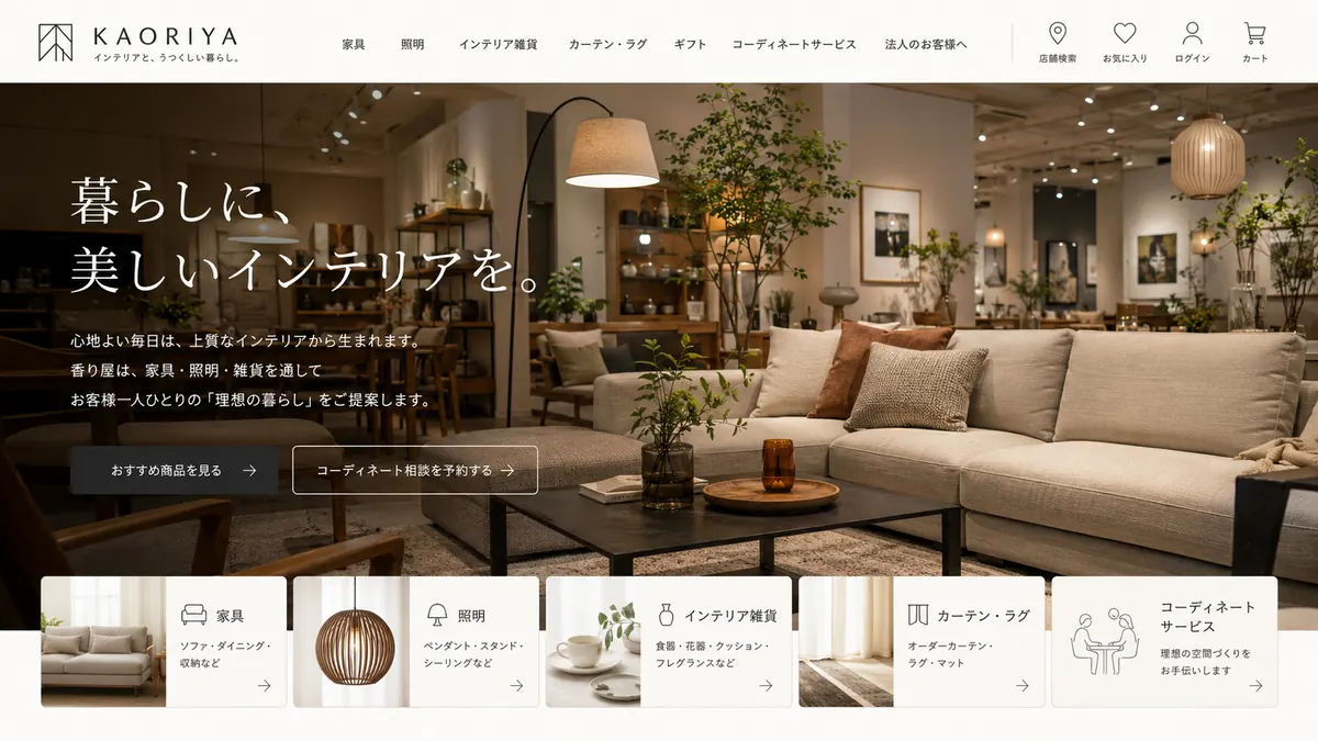 インテリア会社向けのホームページデザインサンプル