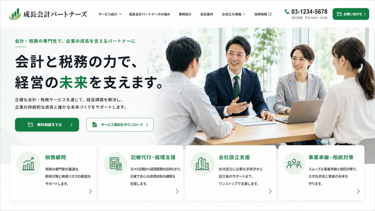 会計コンサルティング会社向けのホームページデザインサンプル