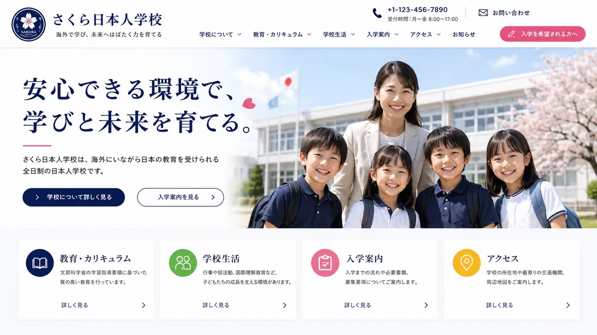 日本語学校向けのホームページデザインサンプル