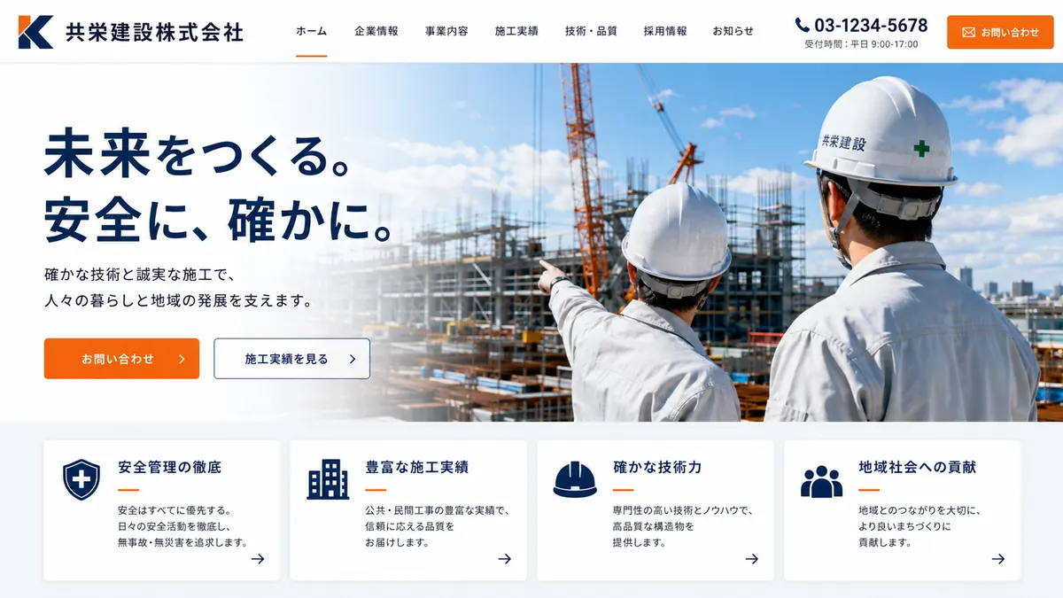 建設・設備会社向けのホームページデザインサンプル