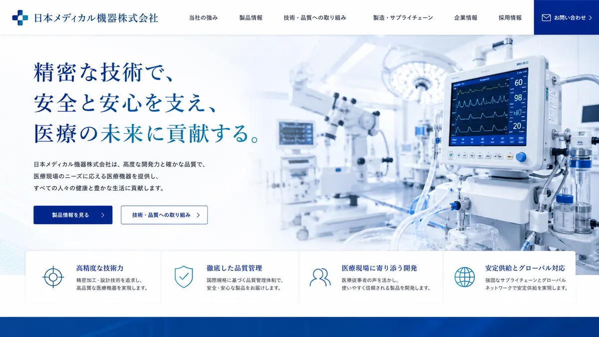 医療機器会社向けのホームページデザインサンプル