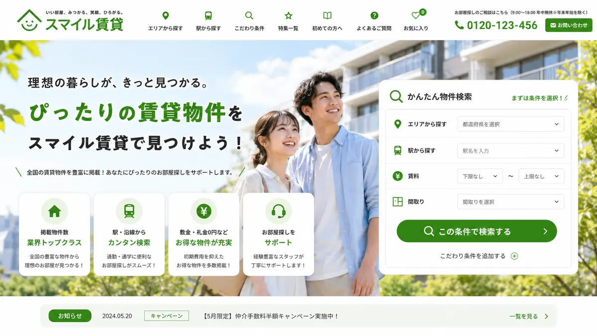 賃貸不動産会社向けのホームページデザインサンプル