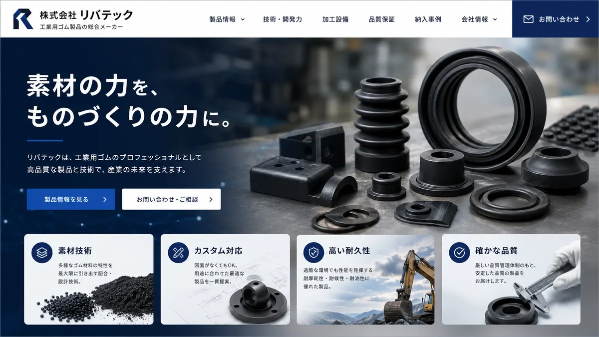 ゴム製品会社向けのホームページデザインサンプル