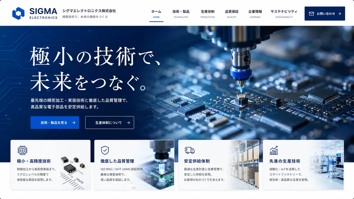 電子・半導体加工会社向けのホームページデザインサンプル