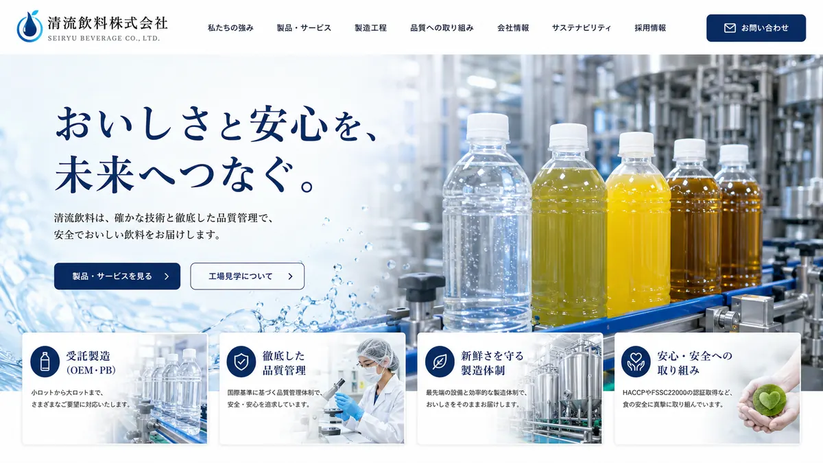 飲料製造会社向けのホームページデザインサンプル