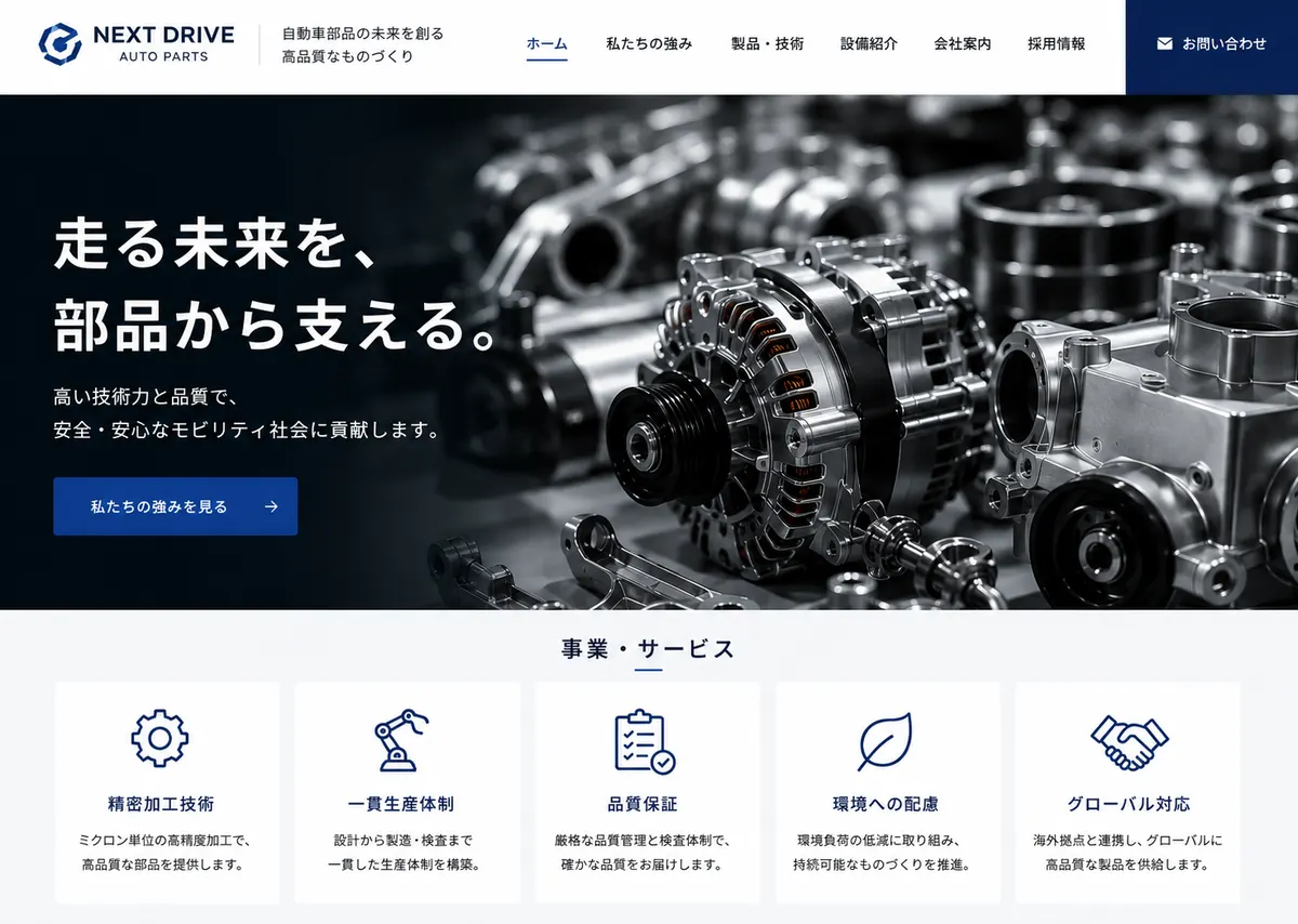 自動車部品メーカー向けのホームページデザインサンプル