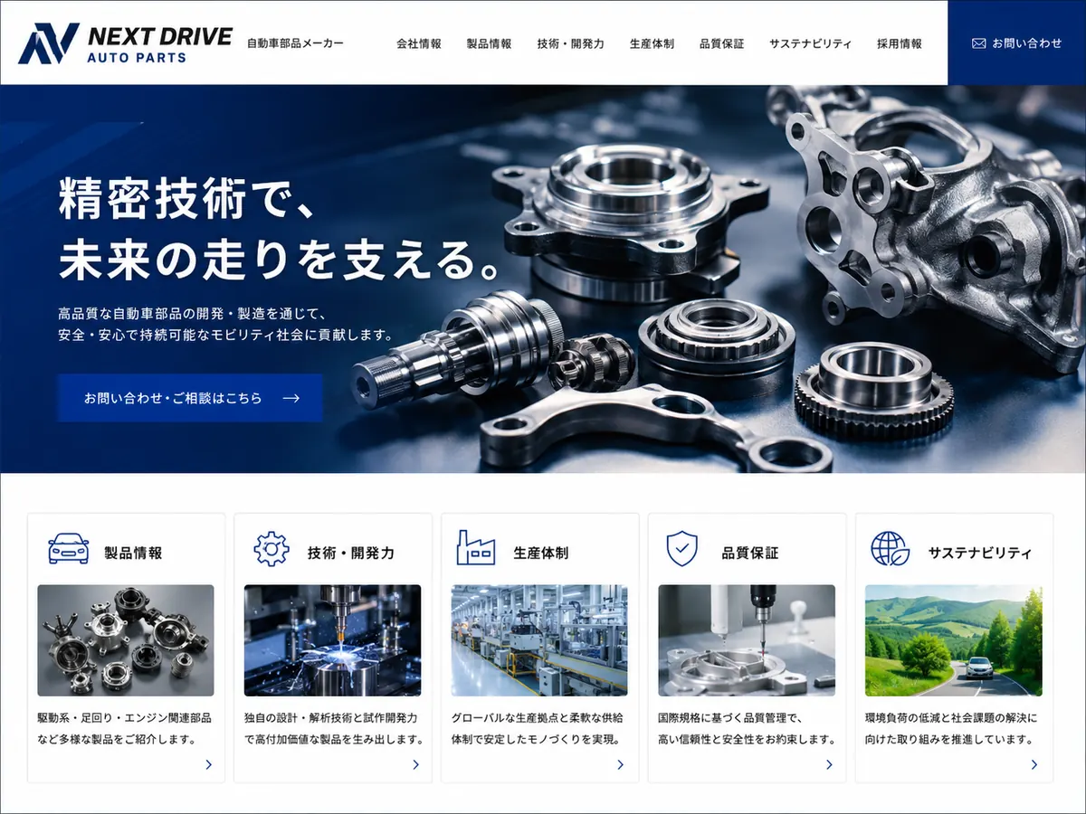 精密部品メーカー向けのホームページデザインサンプル