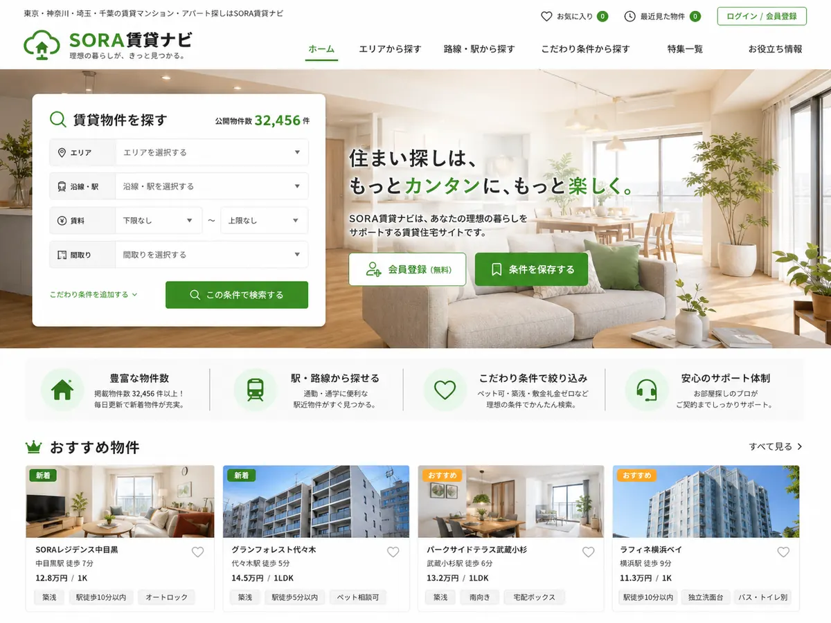 不動産ポータル向けのホームページデザインサンプル