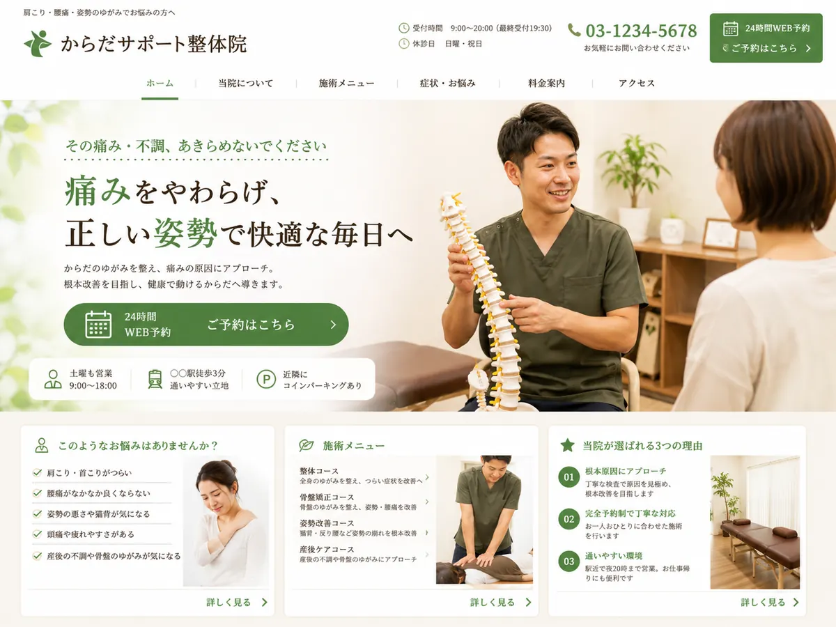 カイロ・整体院向けのホームページデザインサンプル