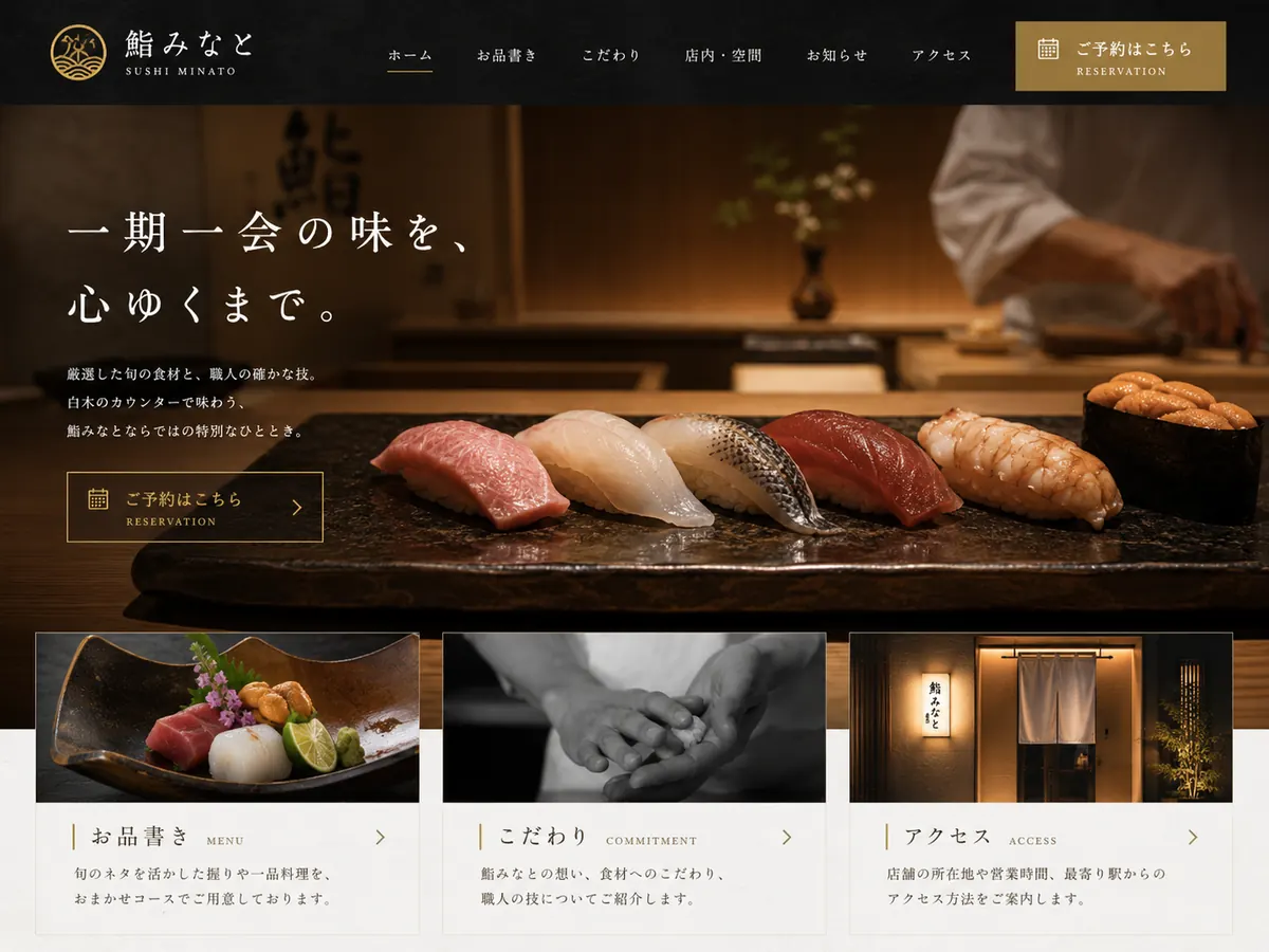 高級和食店向けのホームページデザインサンプル