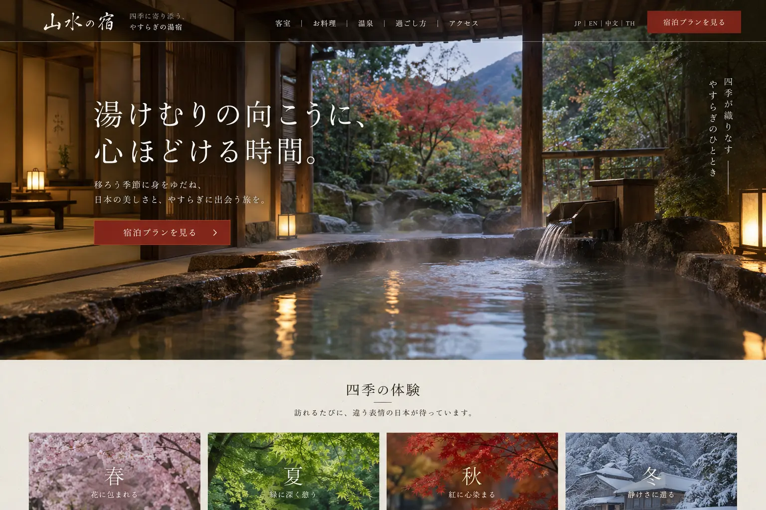 ホテル・宿泊の日本語サイトデザイン例：旅館