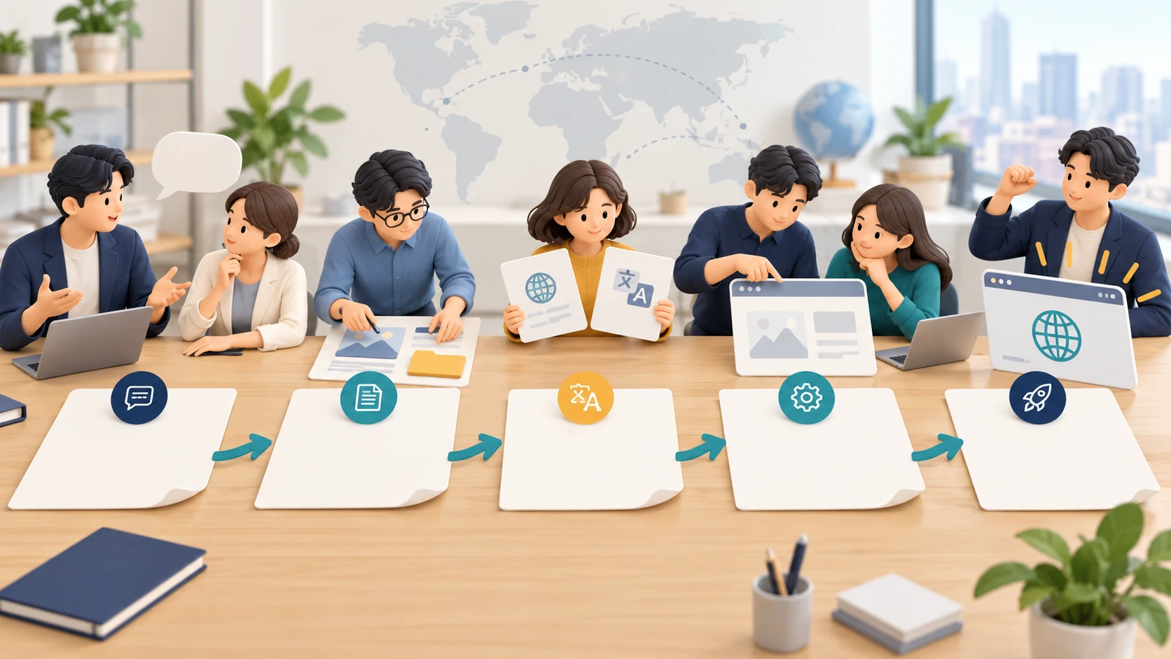 目的を決める・資料をそろえる・言語を選ぶを示す概念図